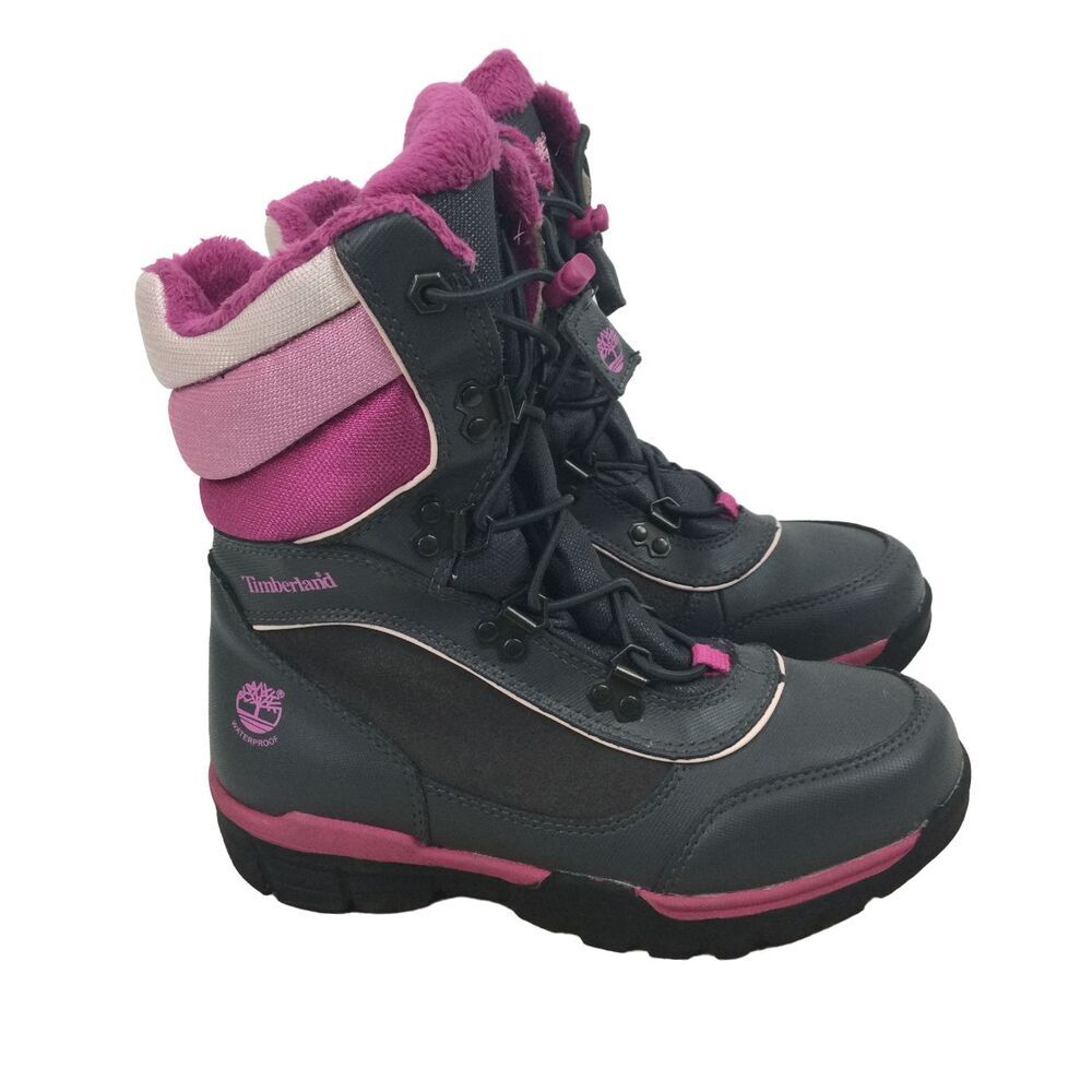 Timberland Youth Girls Thermolite 200 Gram Water Proof Snow Boots Pink/Gray Sz 2